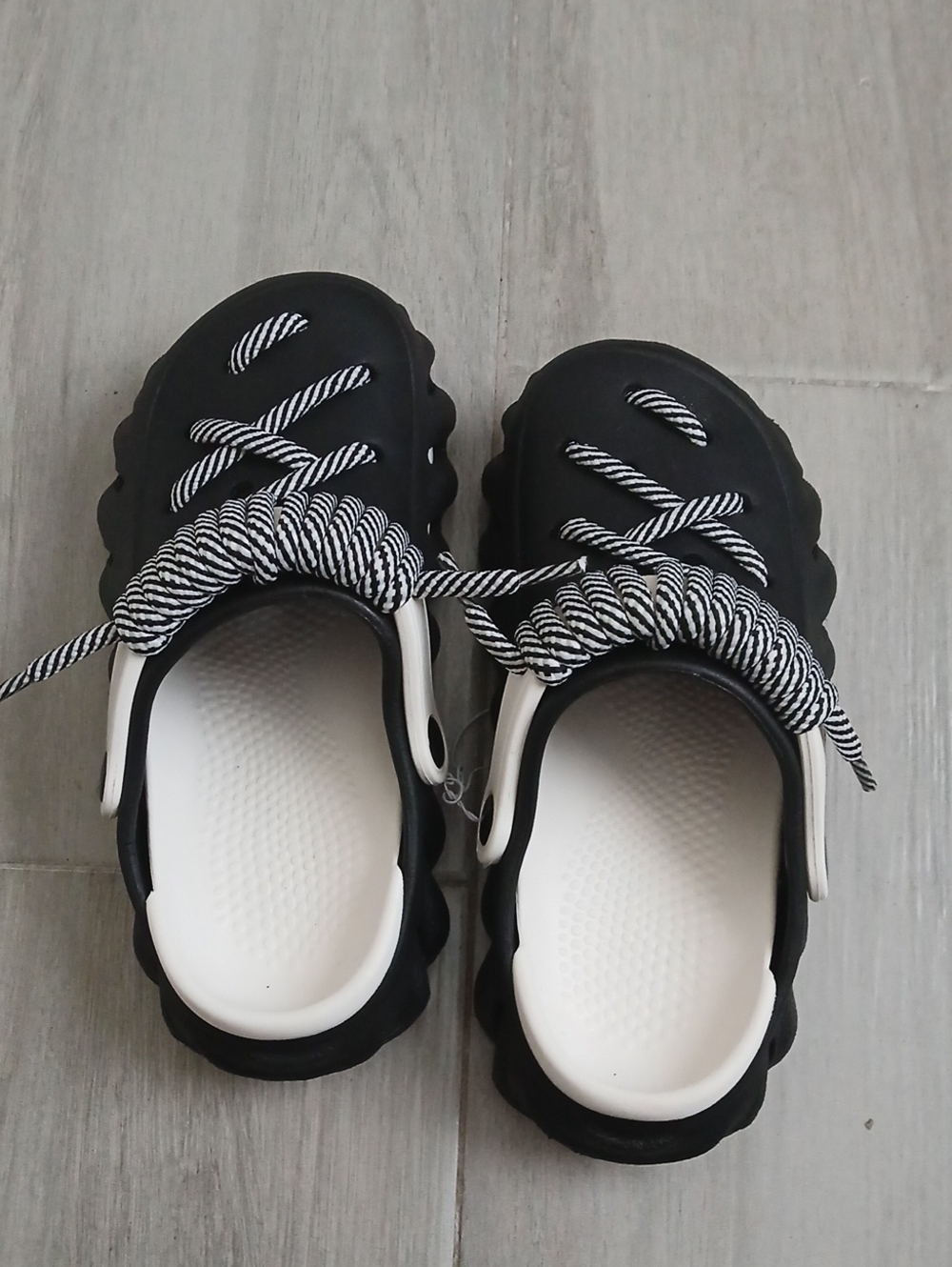 Kids Black and White Slip-On Sandals with Rope Accent